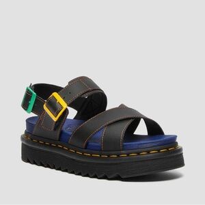 NWT DR. MARTENS VOSS II BLACK HYDRO LEATHER STRAP PLATFORM COLORBLOCK SANDALS